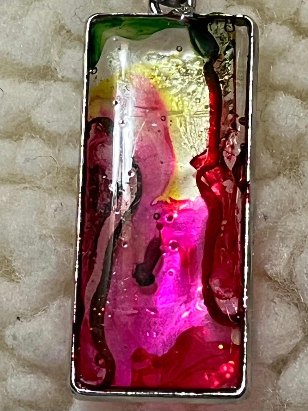 Handmade Abstract Resin Pendant Necklace Pink Red Black Cord OOAK